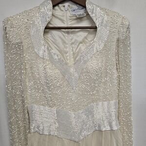 Vintage Gigi's Closette Beaded Silk Wedding Dress Long‎ Gown Womens M 100% Silk